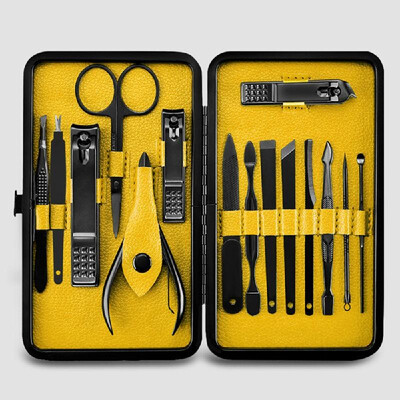 

15pcs Black Stainless Steel Nail Clipper Cutter Trimmer Scissor Tweezers Ear Pick Grooming Kit Manicure Pedicure Toe Tools