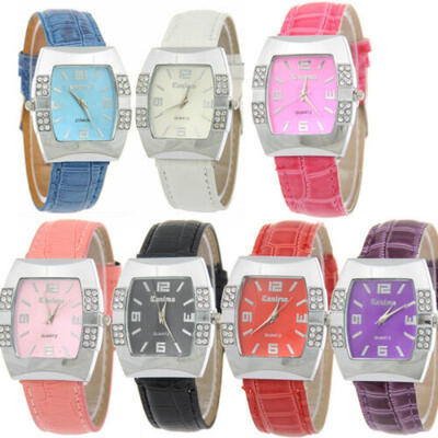 

New Fashion Women Geneva Leather Band Stainless Steel Quartz Analog Wrist Watch