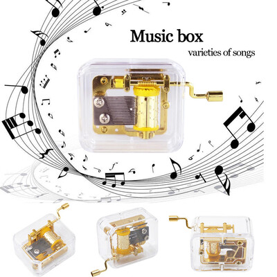 

Gobestart Mini Manual Movement Gurdy Music Box Acrylic Hand Crank Xmas Kids Gift Gold New