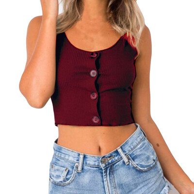 

Nomeni Womens Sleeveless Sexy Blouse Button Vest Patchwork Tank Top