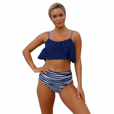 

Swimwear Sexy Tube Top Sling Striped High Waist Split with Chest Pad Swimsuit
