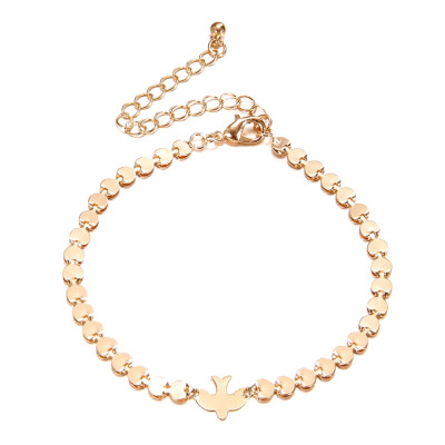 

Simple WomenMen Bangle Gold Color Personality Retro Alloy Round Flat Sequins Link Chain Bracelet Pulseira Free Shipping