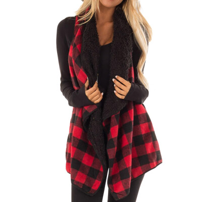 

Roseonmyhand Womens Casual Sleeveless Lapel Open Front Jacket Plaid Vest Cardigan Coat