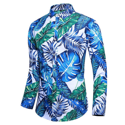 

Toponeto Men Casual Summer Printed Button Long Sleeve Hawaiian T-Shirt Top Blouse