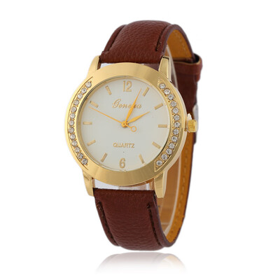 

New ladies Geneva belt watch with diamonds fashion quartz watch candy color strap foreign trade