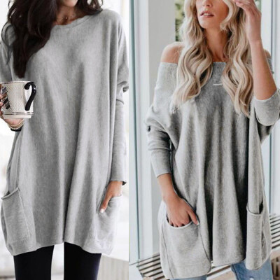 

Women Long Sleeve Pullover Casual Blouse Loose Baggy Jumper Solid Top Sweatshirt