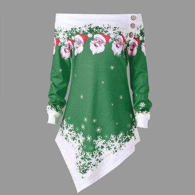 

Gobestart Women Christmas Santa Snowflake Printed Tops Off Shoulder Asymmetric Sweatshirt