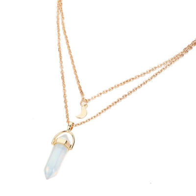 

Newest Jewelry Accessories Natural Stone Hexagonal Necklace Double Moon Bullet Head Pendant