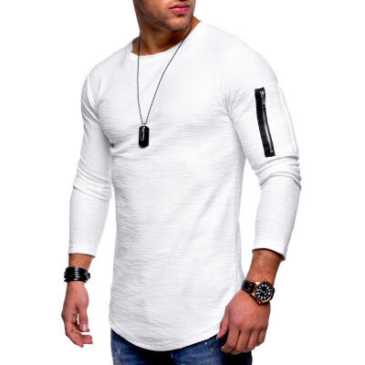 

2018 New Mens Solid O-Neck T-Shirts Long-sleeved T-shirt Men Tops Tees