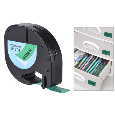 

Labeling Tape 91204 Plastic Self-Adhesive Refills Black Print on Green 12 Inch 13 Feet 12mm 4m for DYMO LT-100H Label Maker