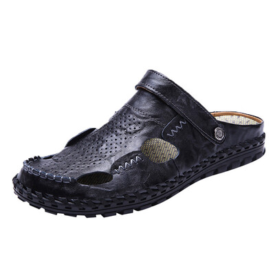 

Sandals 2019 Mens Leather Summer Non-Slip Men Hollow Breathable Sandals Shoes Trend Lazy Slip On Beach Casual Home Shoes