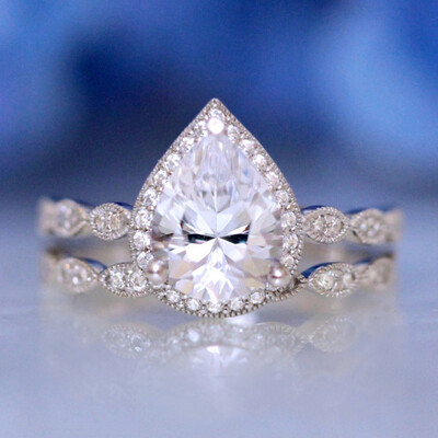 

2pcsset New Style Pear Shape Zircon Silver Color Engagement Wedding Ring Best Gift For Women