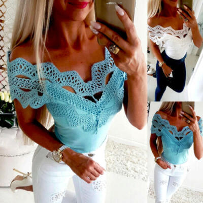 

Fashion Women Summer Boho T Shirts Ladies Casual Short Sleeve Lace Blouse Tops