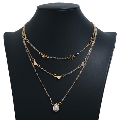 

New Gold Multi-layer Long Necklace Pendant Shell Round Sequin Bead Chain Necklace Simple Moon Stars Fashion Retro Sexy Necklace
