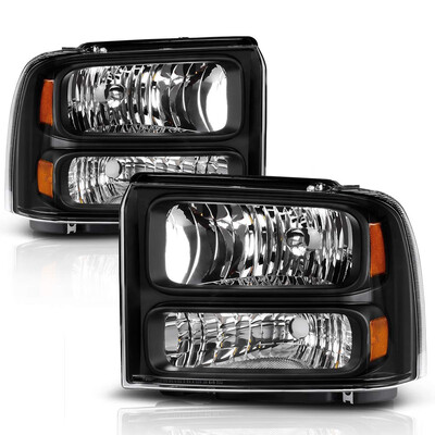 

For 2005-2007 Ford F350 F450 F550 Super duty Black HeadlightsLamp 05 06 07 Pair