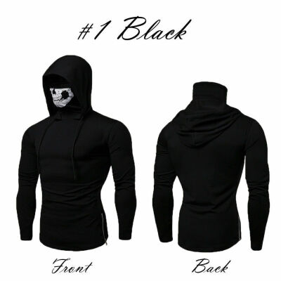 

Mens Gym Thin Hoodie Long Sleeve Hooded With Mask Skull Sweatshirt Tops