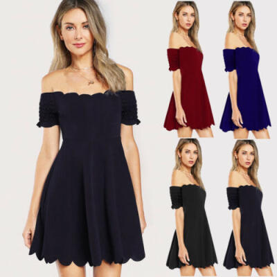 

Womens Sexy Off-shoulder Short Sleeve Elegant Zipper Party Evening Mini Dresses