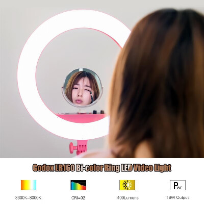 

Godox LR160 Ring LED Video Light 3300K-8000K Bi-color Fill Light with Mikeup Mirror Phone Holder 18W for Making-up Live Shooting P