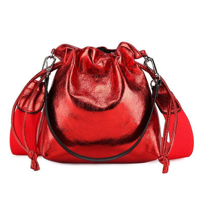 

Shoulder Drawstring Handbags Women PU Leather Glitter Bucket Messenger Bags