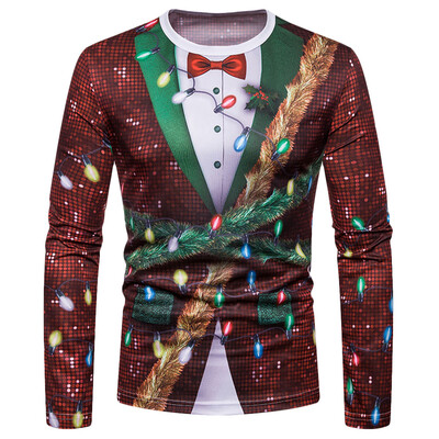 

Long Sleeve Round Collar Tie 3D Printed Christmas Men T-shirt