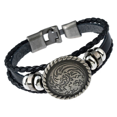 

New Arrival Fashion Men Buttoned Braided Leather Bracelet Retro Skull Sun