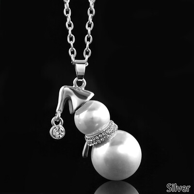 

Christmas Snowman Necklace Faux Pearl Pendant Chain Jewelry Gifts Hot
