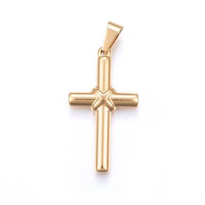 

304 Stainless Steel Pendants Large Hole Pendants Cross Golden 40x22x4mm Hole 10x5mm