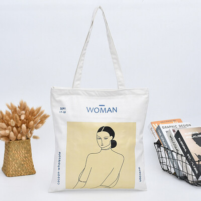 

Tailored Womens Canvas Shoulder Bag Painting Shopping Bag Simple Cotton Handbag