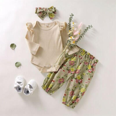 

3PCS Newborn Baby Girl Floral Clothes Headband Romper Pants Leggings Outfit set