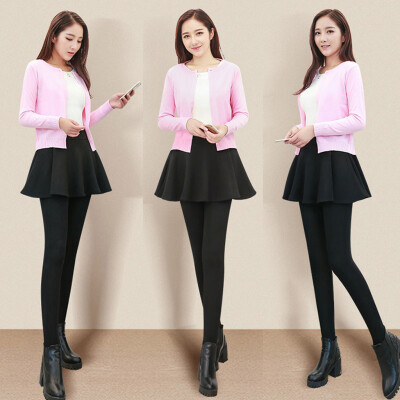 

Tailored Women Solid Two-piece Pleated Skirt Pants Velvet Fitness Trousers Hem Leggings