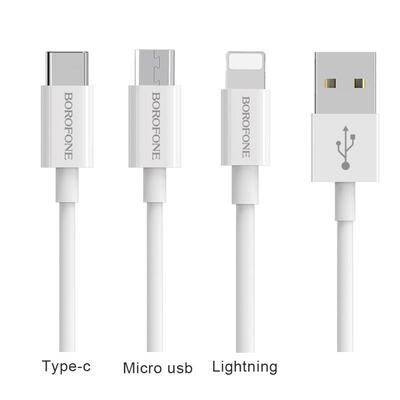 

Borofone BX22 Charge Cable 2A Quick Charging And Syncing Cord For Lightning Type-c Micro USB