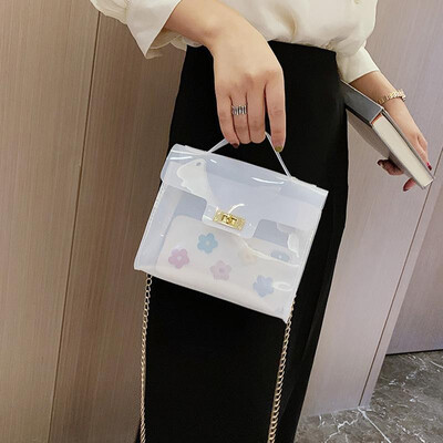 

Women Transparent PVC Shoulder Bag Chain Shoulder Sheer Holiday Beach Crossbody Bag Casual Messenger Bag Handbag
