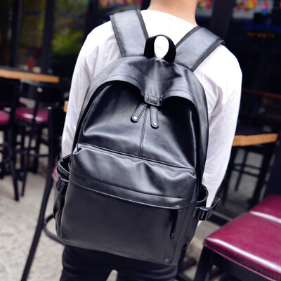 

Male Bag Korean Edition College Students Campus Fashion Bookbag PU Leather Couple Shoulder Bag Leisure Travel Computer Backpack