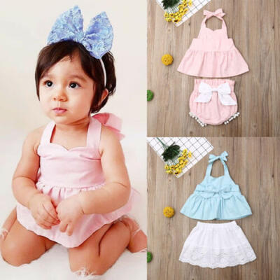 

2Pcs Toddler Kids Baby Girls Clothes Strap Vest Bow Tops Shorts Skirt Outfit Set