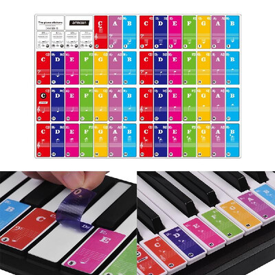 

ammoon Piano Keyboard Stickers for 37 49 61 88 Key Keyboards Removable Colorful for Kids Beginners Piano Practice Learning