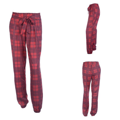 

Women Tartan Ruffle High Waist Paper Bag Trousers Ladies Office OL Casual Pants