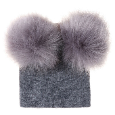 

Unique Winter Warm Knitted Cap Two Wool Ball Crochet Beanie Hats For Kids Girls Boys