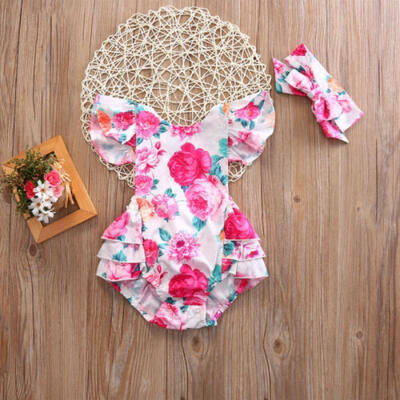 

AU Newborn Infant Kid Baby Girl Floral Romper Jumpsuit Bodysuit Headband Clothes