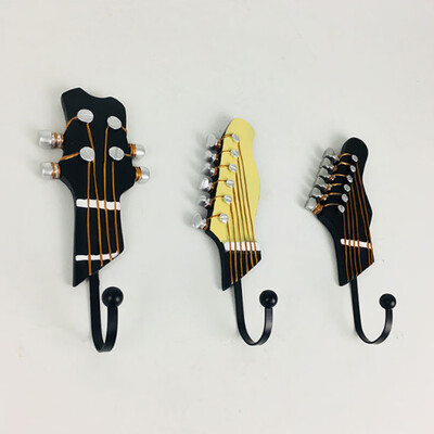 

3PCS Home Cloth Hook Cloakroom Decoration Towel Coat Clothes Wall Rack Hanger Guitar Shape Vintage Resin Hooks
