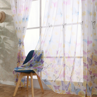 

Gobestart Butterfly Sheer Curtain Window Treatment Voile Drape Valance 1 Panel Fabric