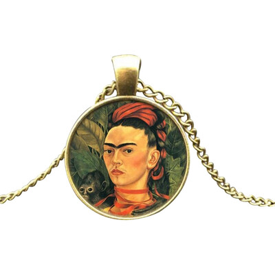 

Fri-da Kah-lo Gemstone Necklace Velvet Self Portrait Pattern Woman Jewelry Art Pendant