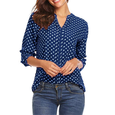 

Fashion Women Long Sleeve Dot print Blouse V neck Shirt Ladies OL Party Top Dames Streetwear blusas femininas elegante
