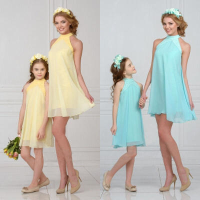 

Dresses Woman And Girl Parent-child Skirt Sleeveless Dress Solid Color US