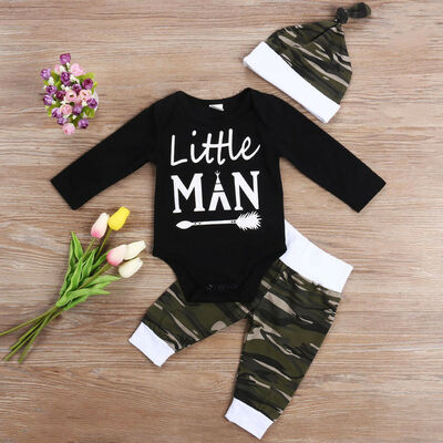 

Fashion Newborn Baby Boy Long Sleeve Tops Romper Camo Pants 3Pcs Outfits Clothes