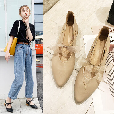 

The first layer of leather single shoes womens new Korean version of the bow leather lazy shoes o