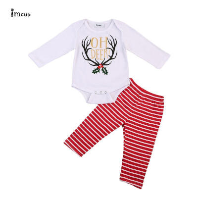 

2PCS Newborn Baby Boy Girl Deer Long Sleeve Romper Kids Tops Pants Christmas Outfits Set