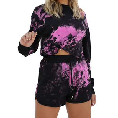 

Fashion Women Sexy Printing Sweatshirt O-neck Long sleeves Casual shorts Suit