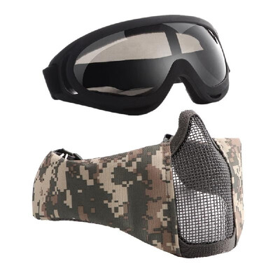 

V12X400 Half-face Mesh Mask & Goggle Set Impact-resistance UV Protection Goggle Protective Mask Ear Protection Carbon Steel Mesh