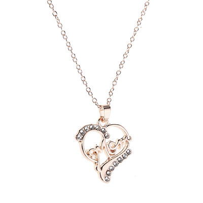 

European&American Fashion Gifts for Mum Natural Diamond Mom In Heart Pendant Necklace Mother Day Gifts