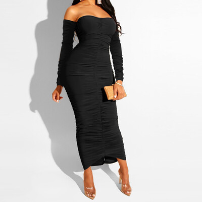 

Tailored Fashion Women Sexy Club Long Sleeve Off Shoulder Elegant Prom Gown Dinner Dress